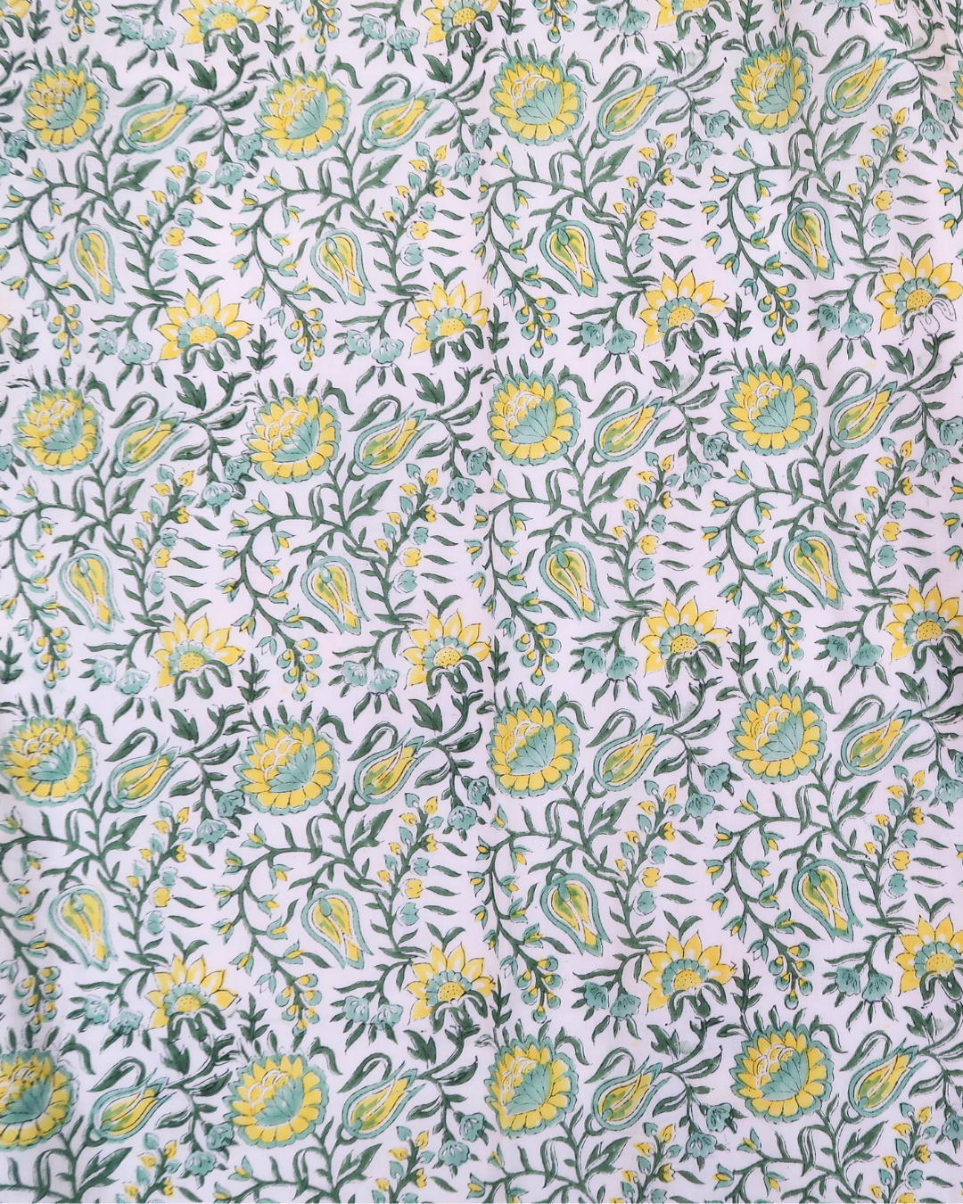 Sage and Yellow Handblock Printed Quilt (King)