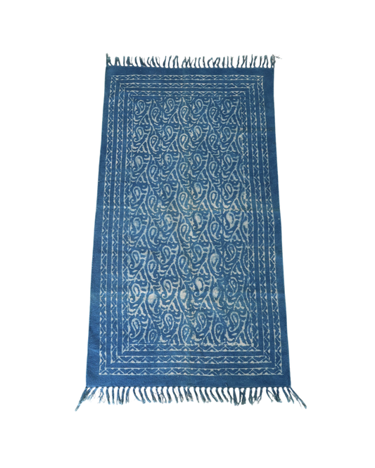 Handblock Printed Flat Weave Indigo Rug