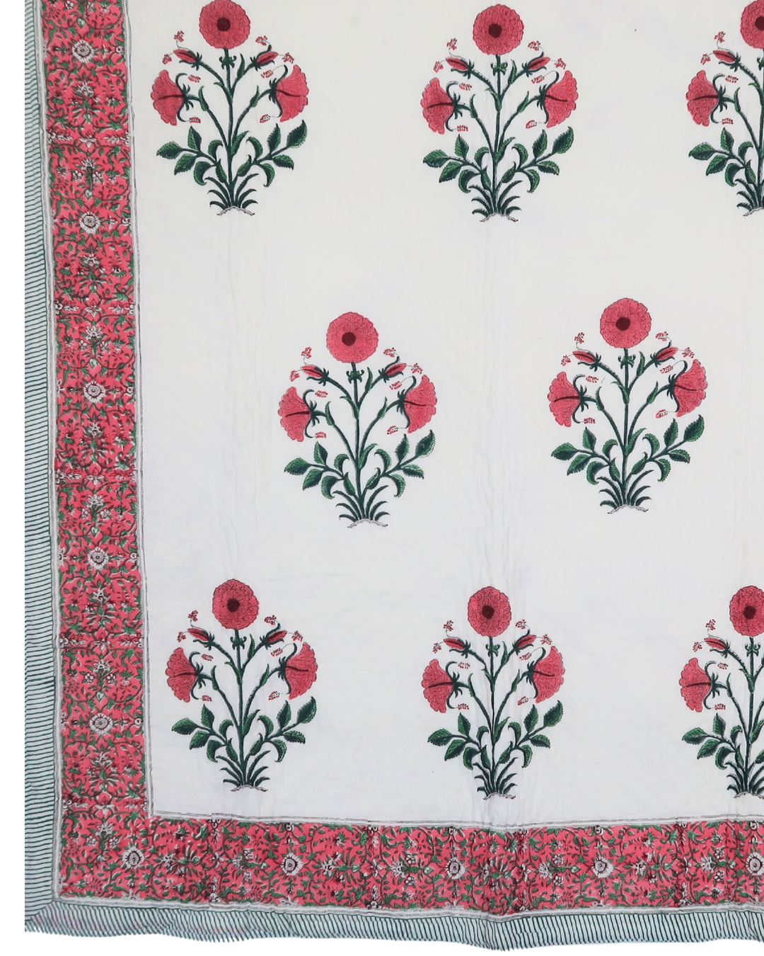 Pink Floral Handblock Printed Quilt