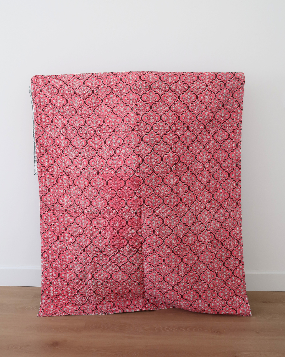 Pink Floral Handblock Printed Quilt