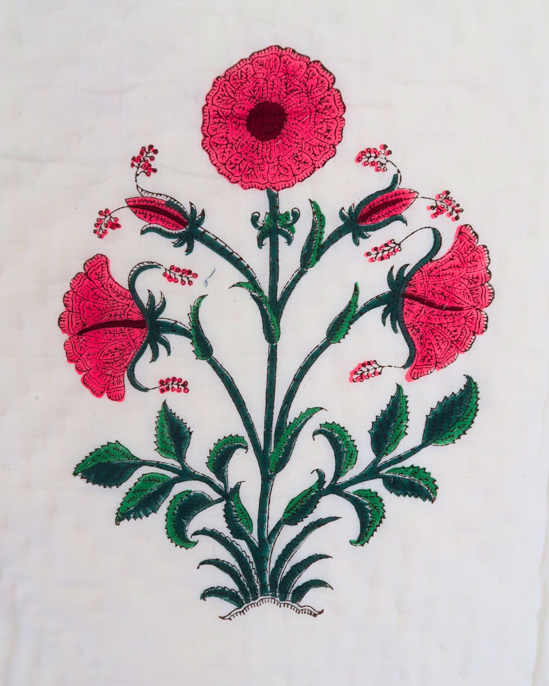 Pink Floral Handblock Printed Quilt