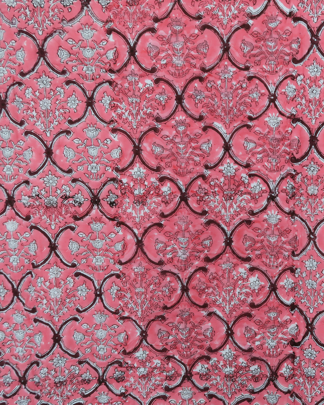 Pink Floral Handblock Printed Quilt
