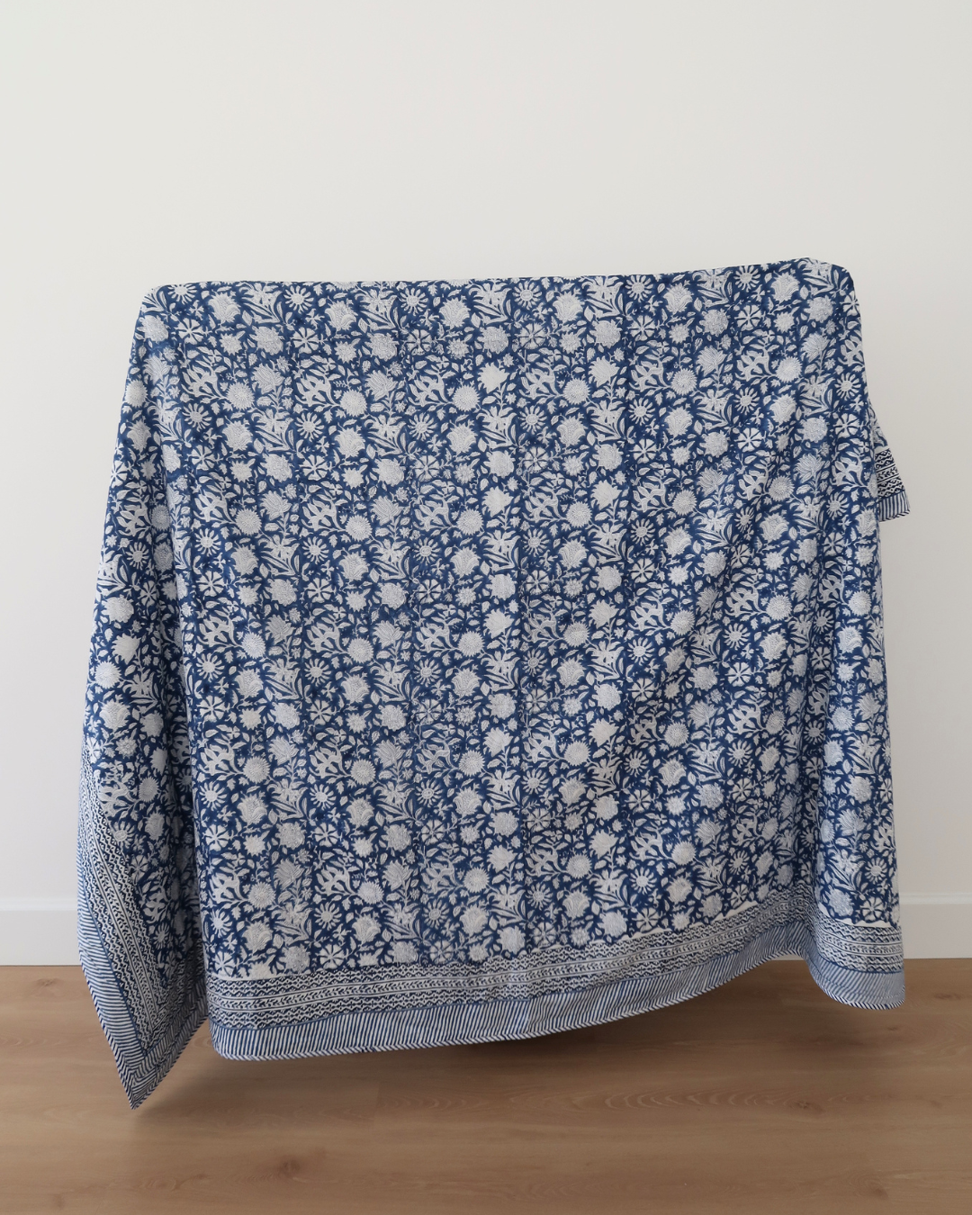 Blue Floral Handblock Printed Quilt
