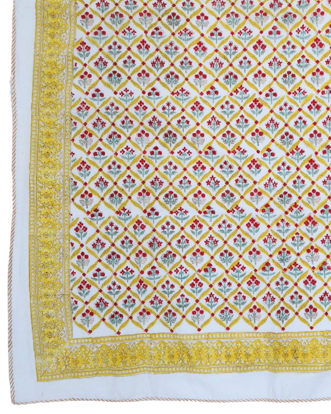 Yellow Floral Handblock Printed Quilt