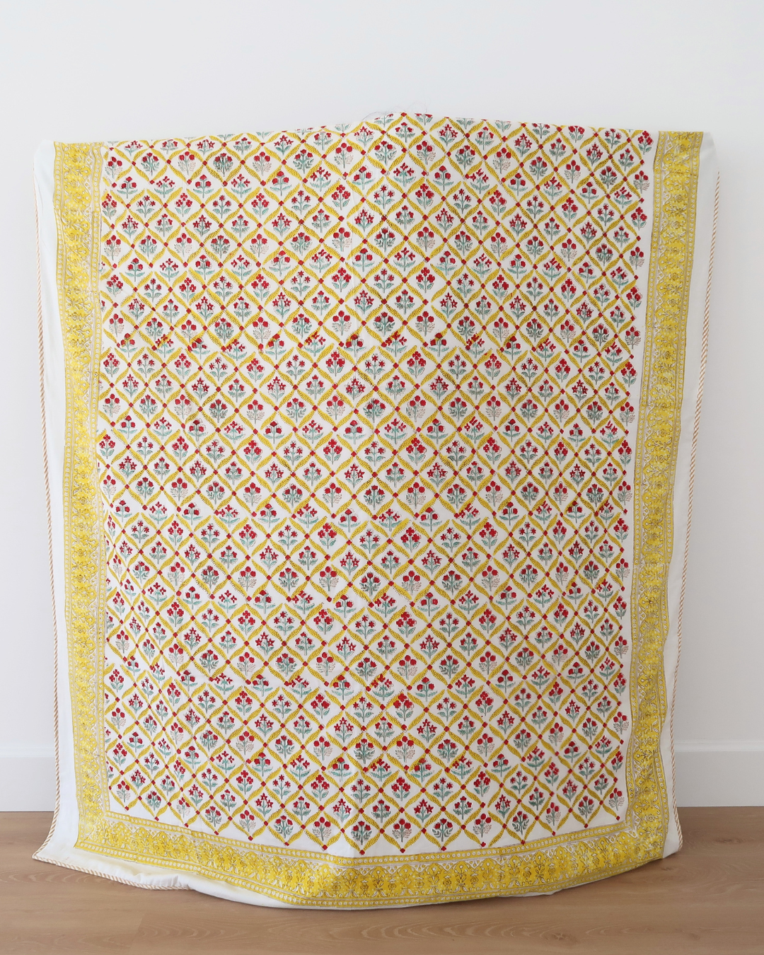 Yellow Floral Handblock Printed Quilt