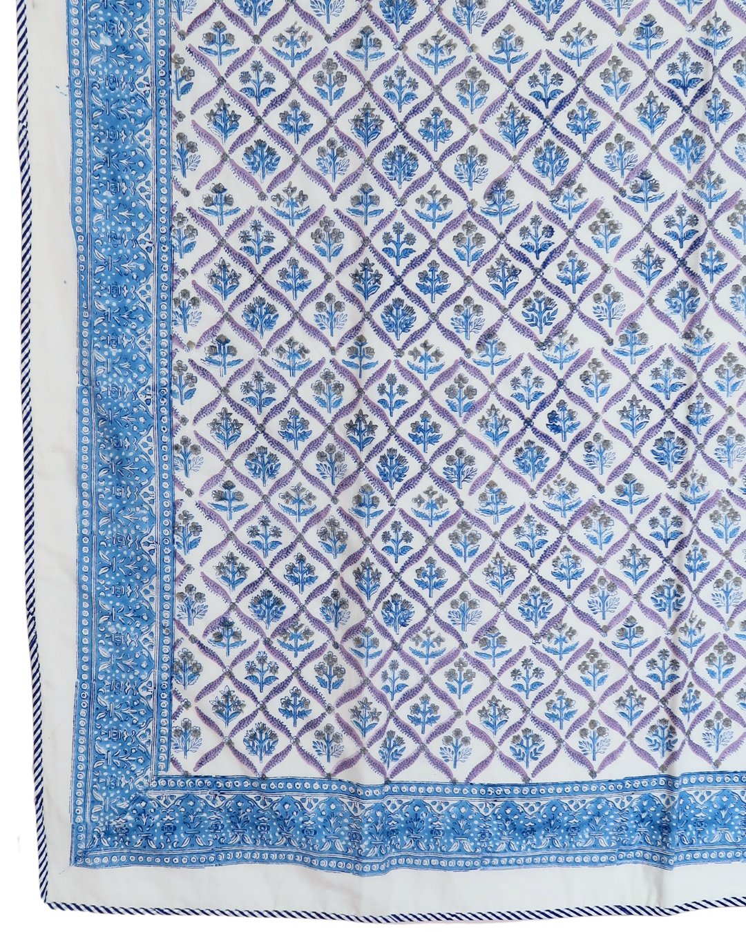 Blue and Lilac Handblock Printed Quilt (Queen)