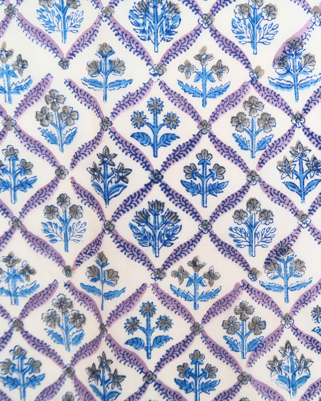 Blue and Lilac Handblock Printed Quilt (Queen)
