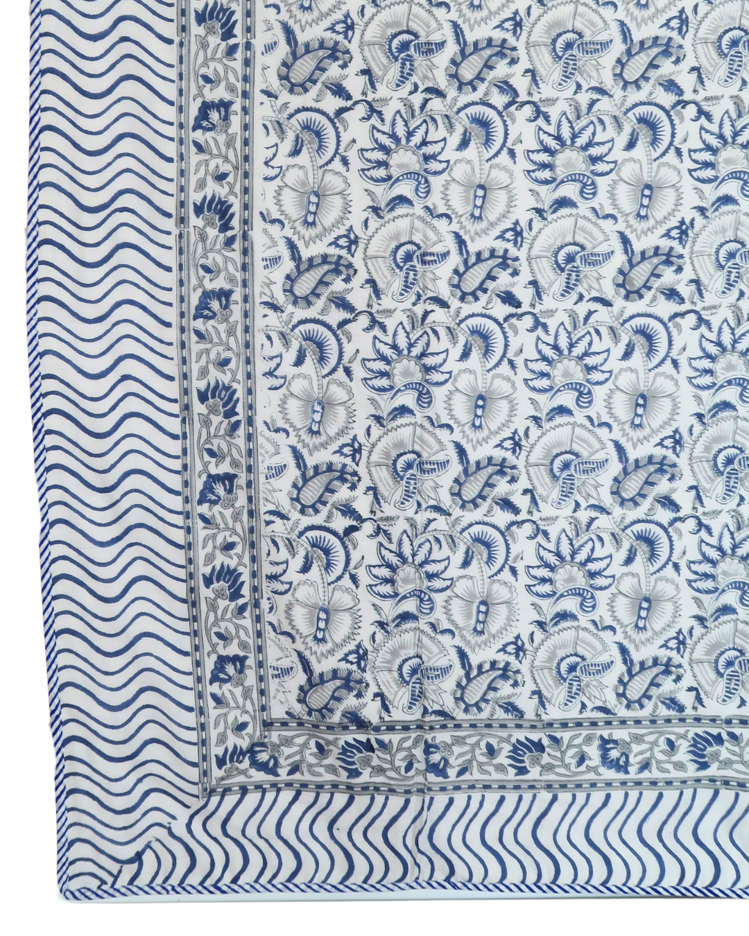 Blue and Gray Handblock Printed Quilt (Queen)