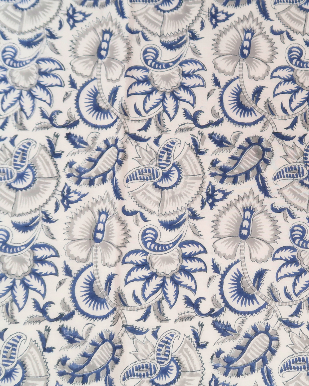 Blue and Gray Handblock Printed Quilt (Queen)