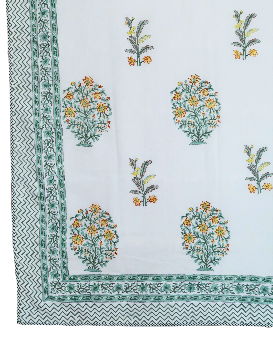 Sage and Yellow Handblock Printed Quilt (King)