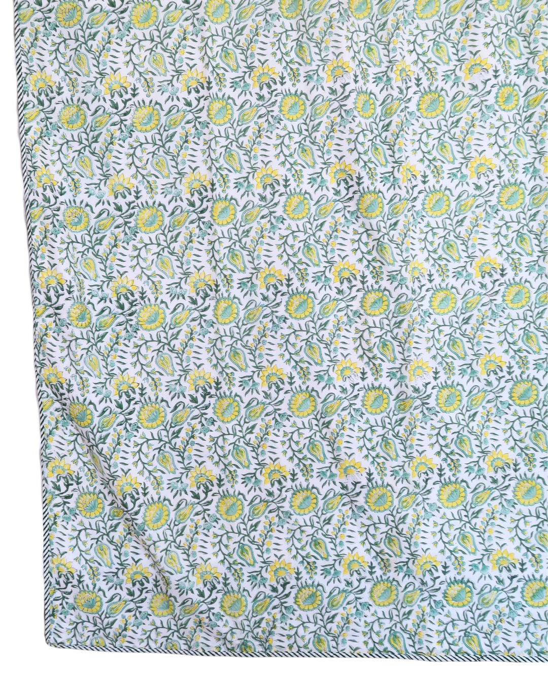 Sage and Yellow Handblock Printed Quilt (King)