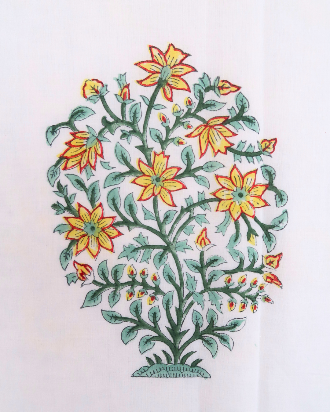 Sage and Yellow Handblock Printed Quilt (King)