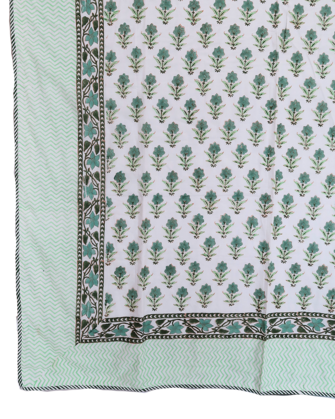 Mint and Teal Handblock Printed Quilt (Queen)