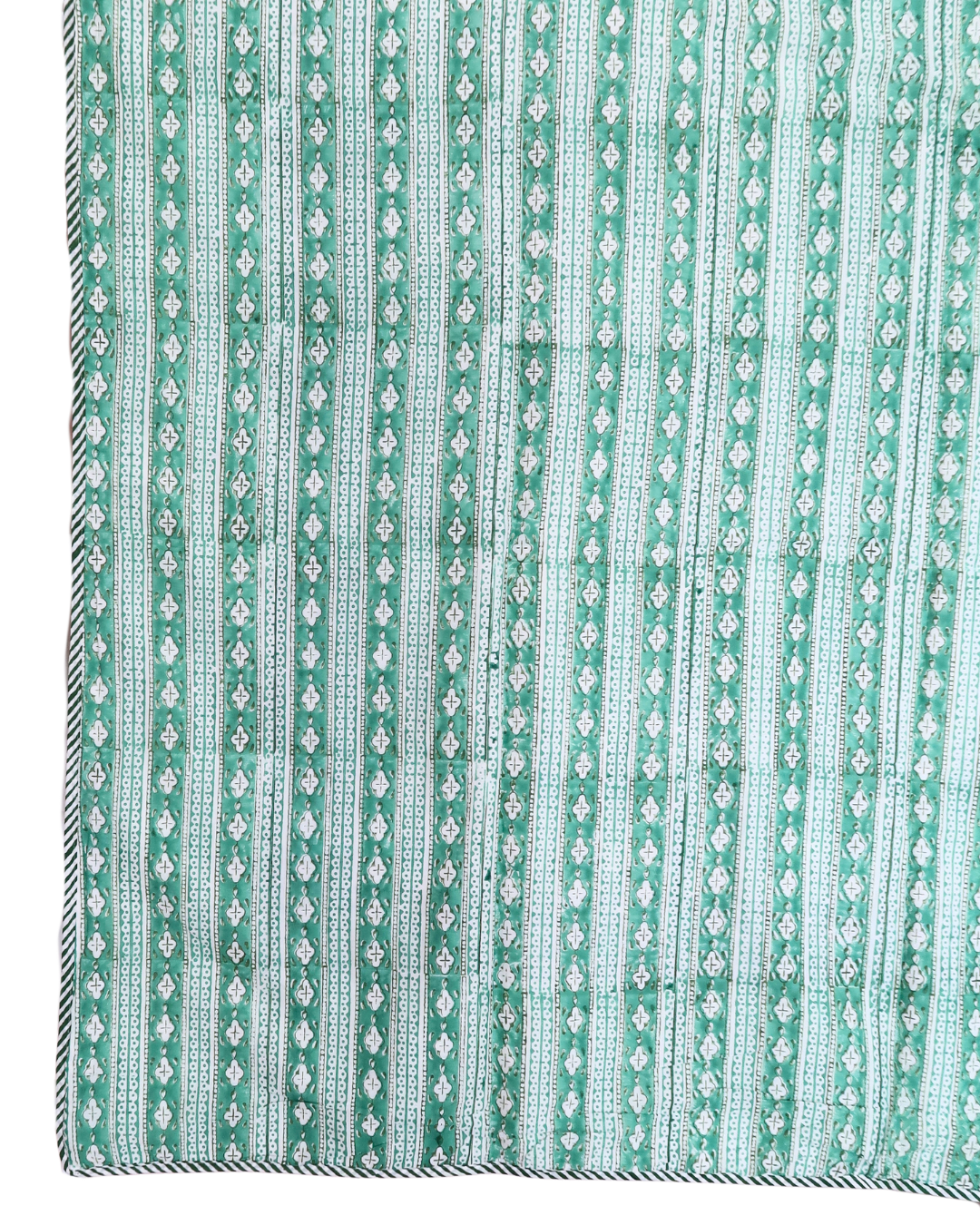 Mint and Teal Handblock Printed Quilt (Queen)