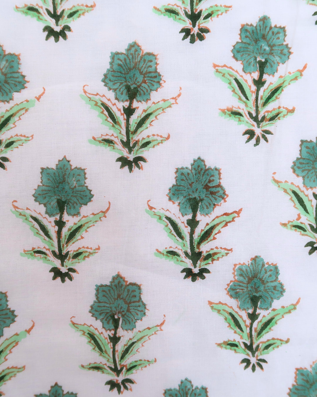 Mint and Teal Handblock Printed Quilt (Queen)