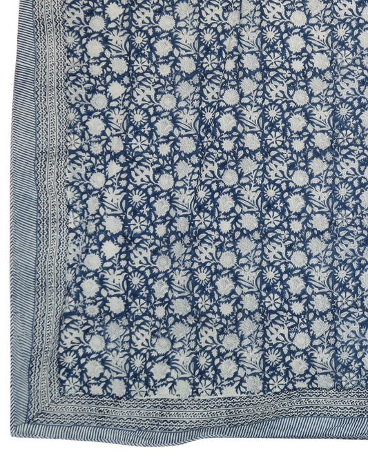 Blue Floral Handblock Printed Quilt